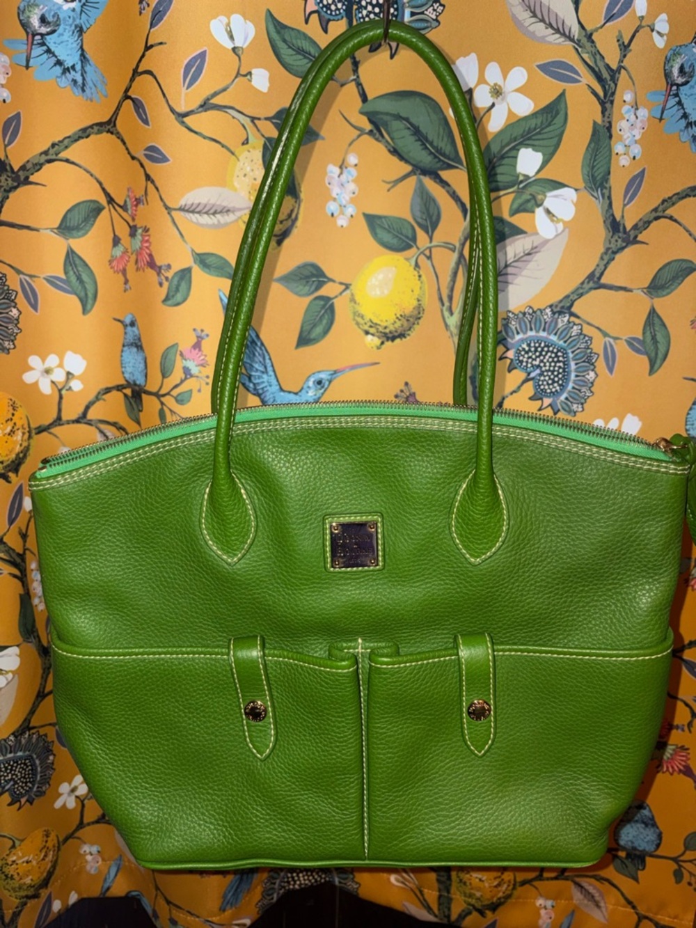 Dooney and Bourke Green Leather Crescent Tote Bag